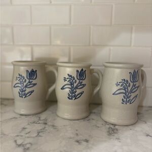 Vintage Blue and Cream Stoneware Mugs